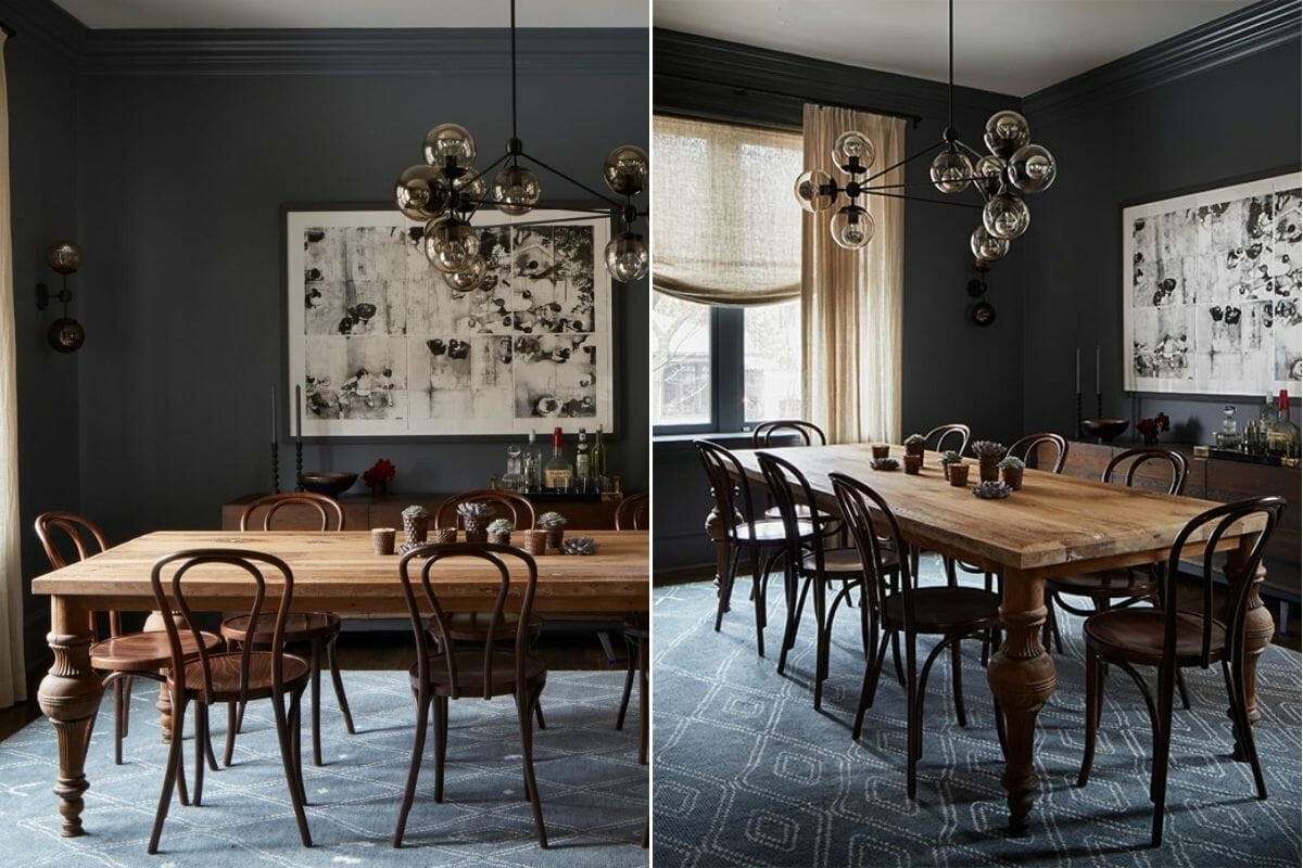 Charcoal color scheme for a dining room by 2to5 Design