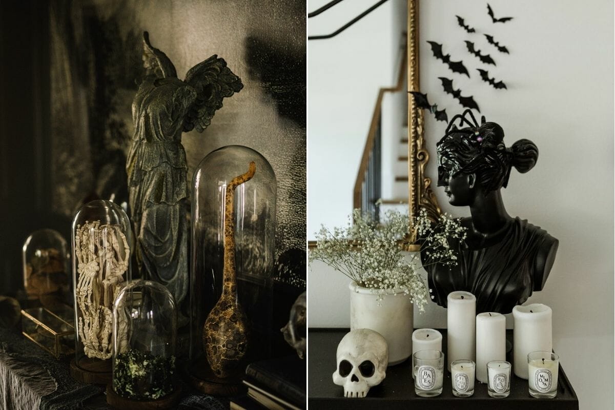 Eerie but chic Halloween decor in the form of statues