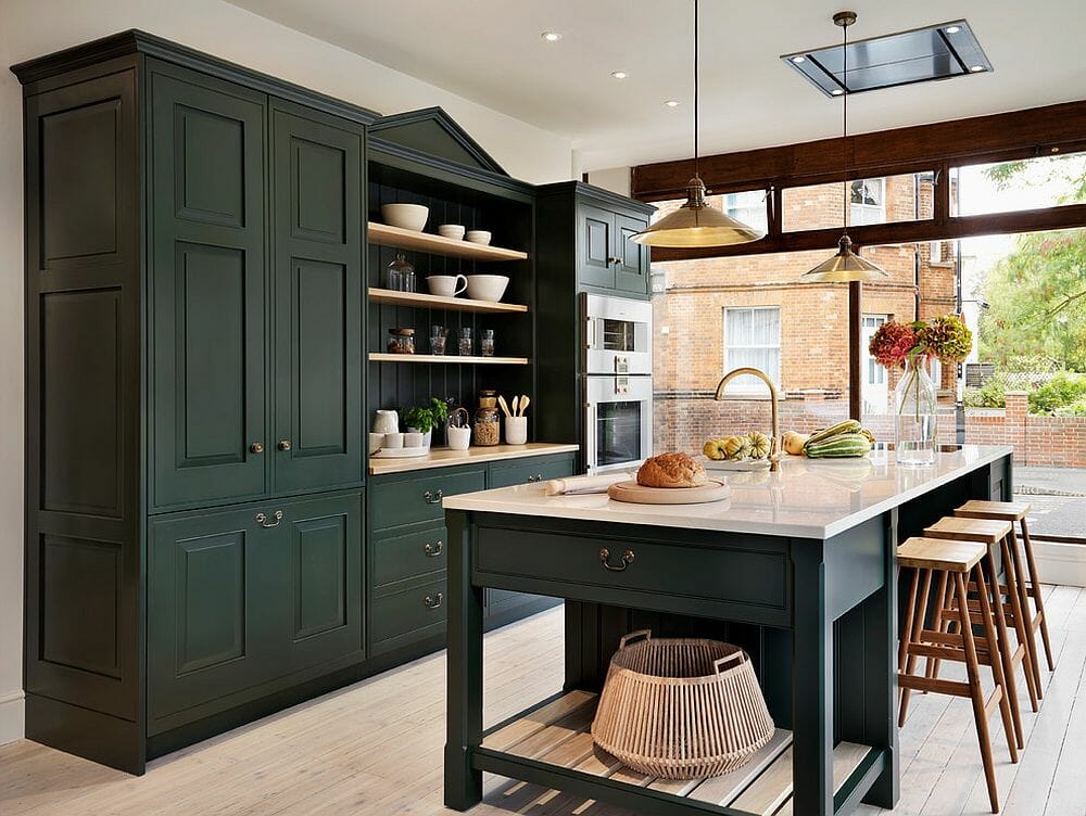 Green autumn color palette for a traditional kitchen