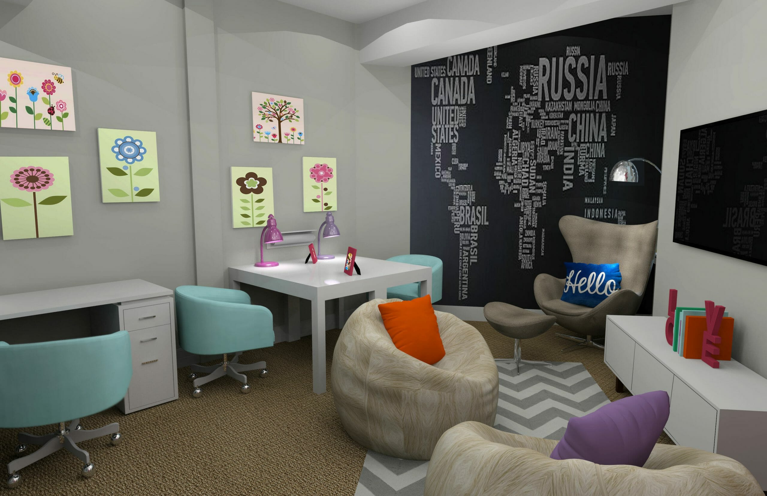 Modern and fun kids homeschool room ideas