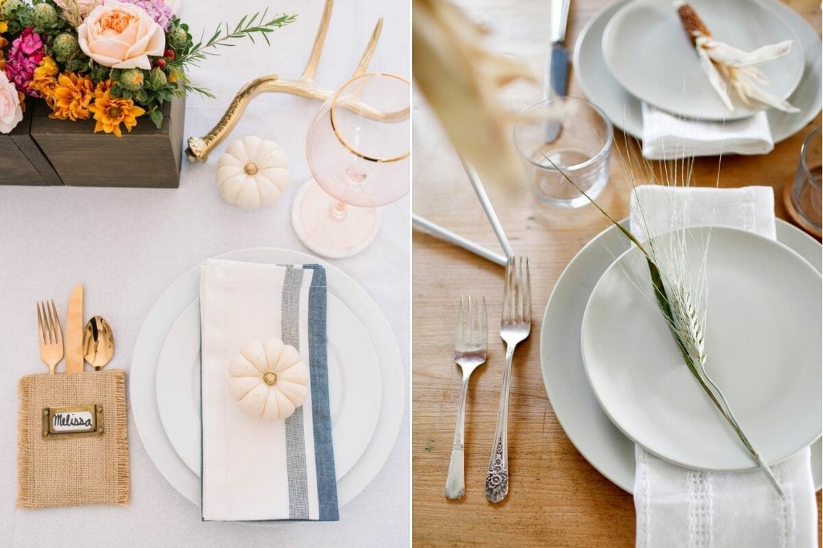 Simple and pretty Thanksgiving table décor in white