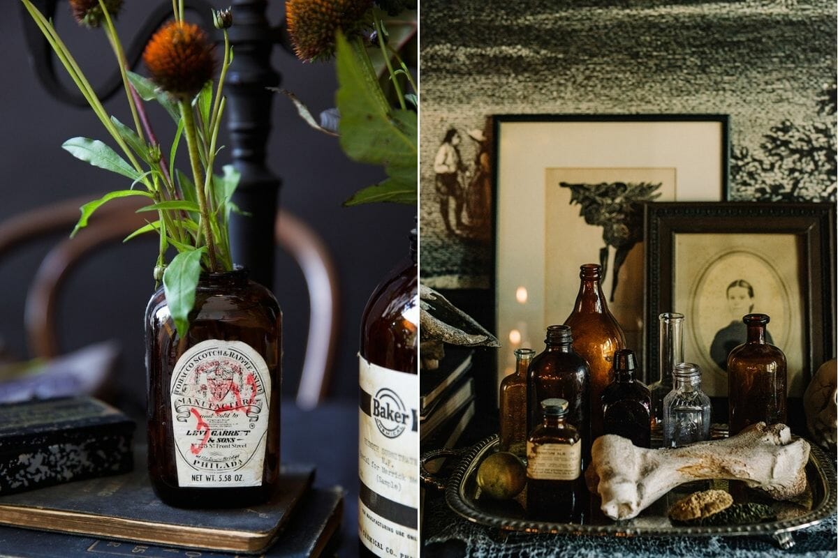 apothecary bottles - classy halloween decor ideas