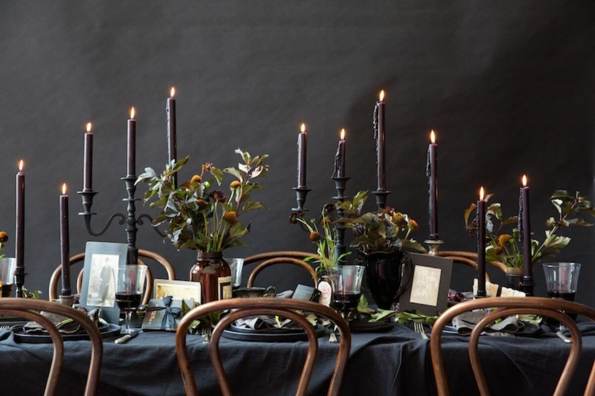 black candlestick on a elegant halloween decor table