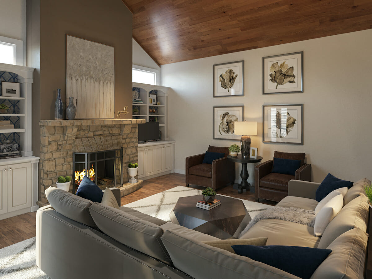 Modern Rustic family room by top Detroit interior decorator Rachel H.