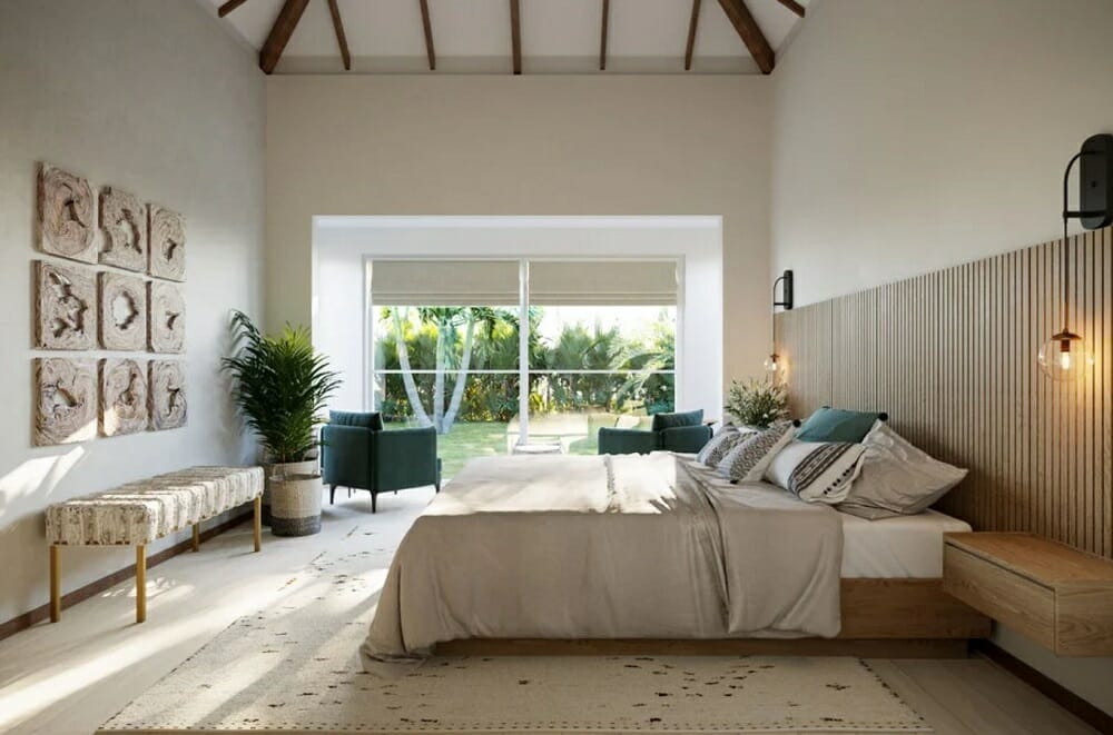 modern coastal bedroom with natual and neutral modern beach decor