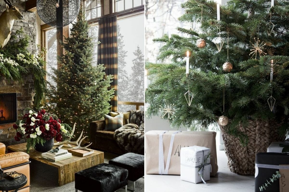 Large and lush Christmas tree with Christmas tree decorations