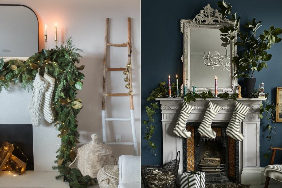 Natural and lush Christmas decorations and how to decorate a mantel for christmas