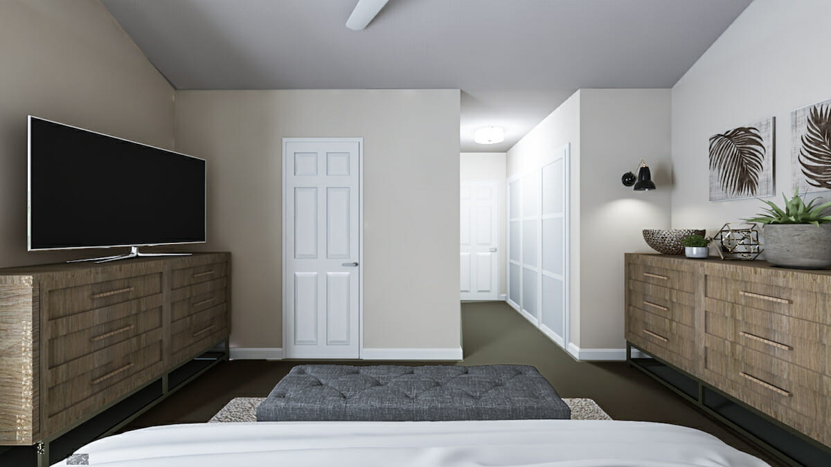 Online Beach Chic Bedroom Design – Decorilla 3D Rendering – After