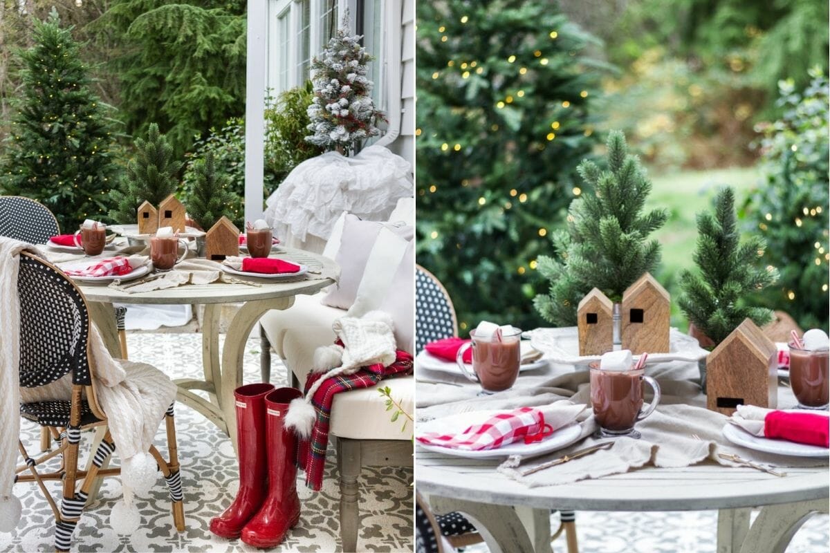 Outdoor sitting area with Christmas decorations