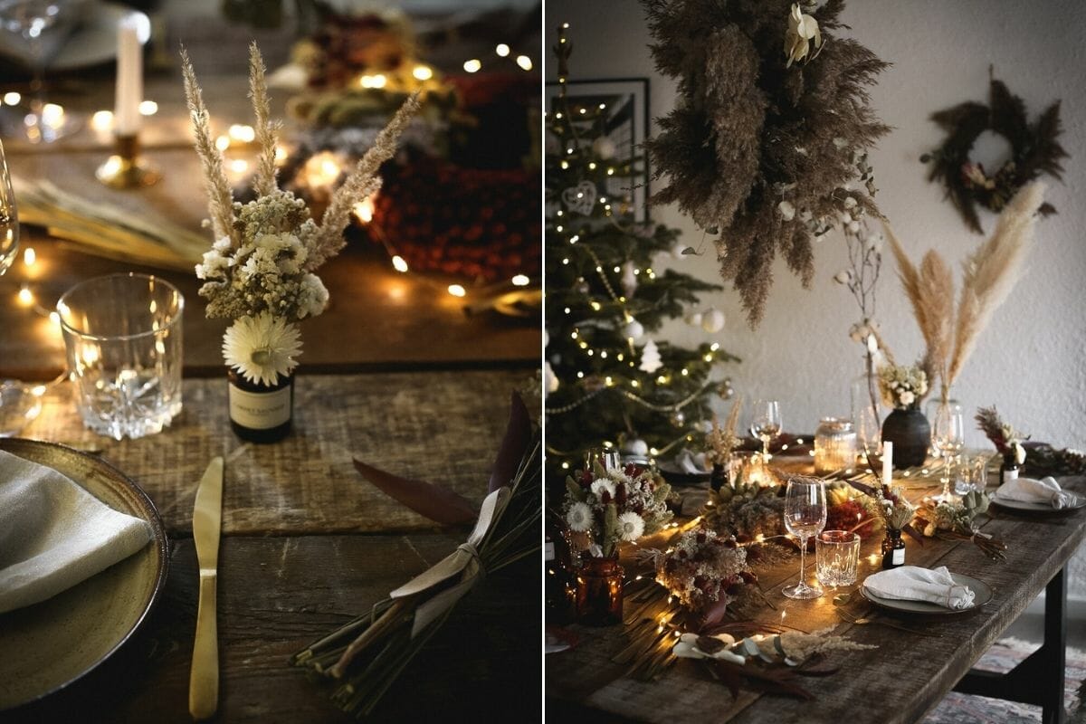 Romantic Christmas table with fairy lights and Christmas decorating ideas