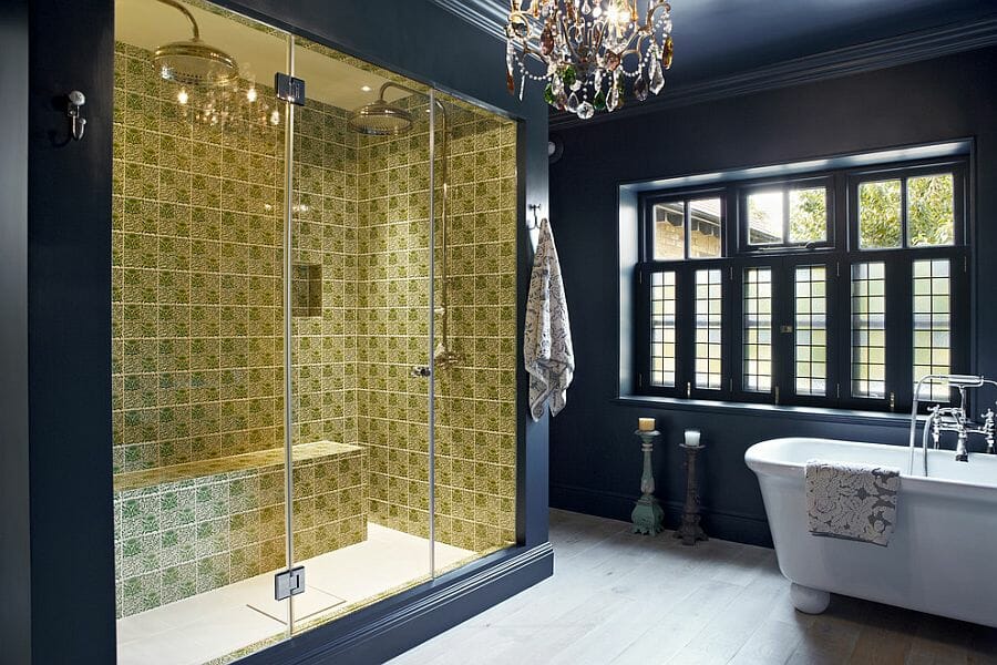 Classy use of yellow color of the year in shower tiles