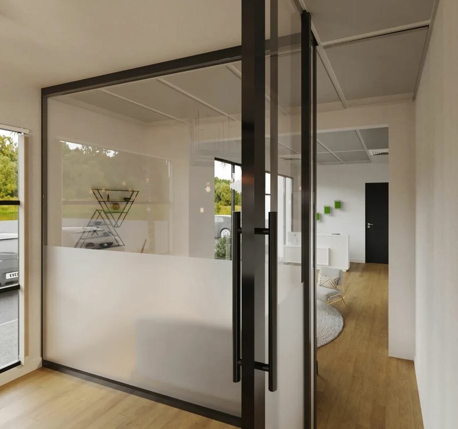 Contemporary glass door for a Scandinavian office interior design