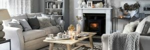 Cozy neutral gray living room winter decor ideas