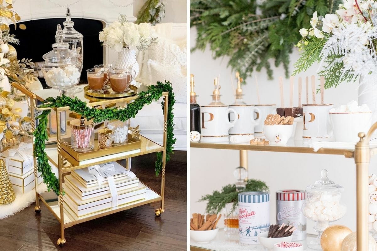 Hot cocoa bar cart winter decor