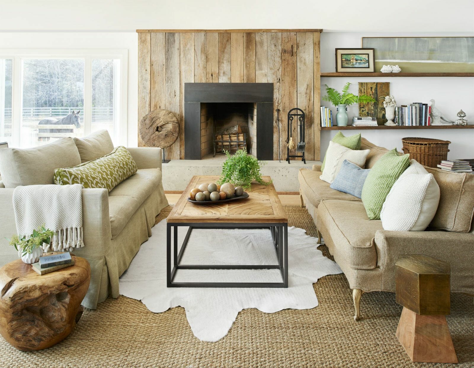 Natural living room winter decor