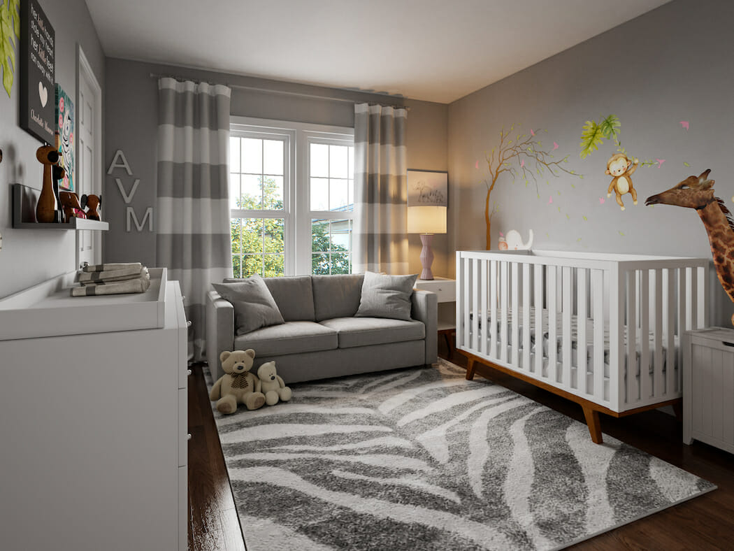 Neutral nursery in Pantone color of the year, ulitmate gray