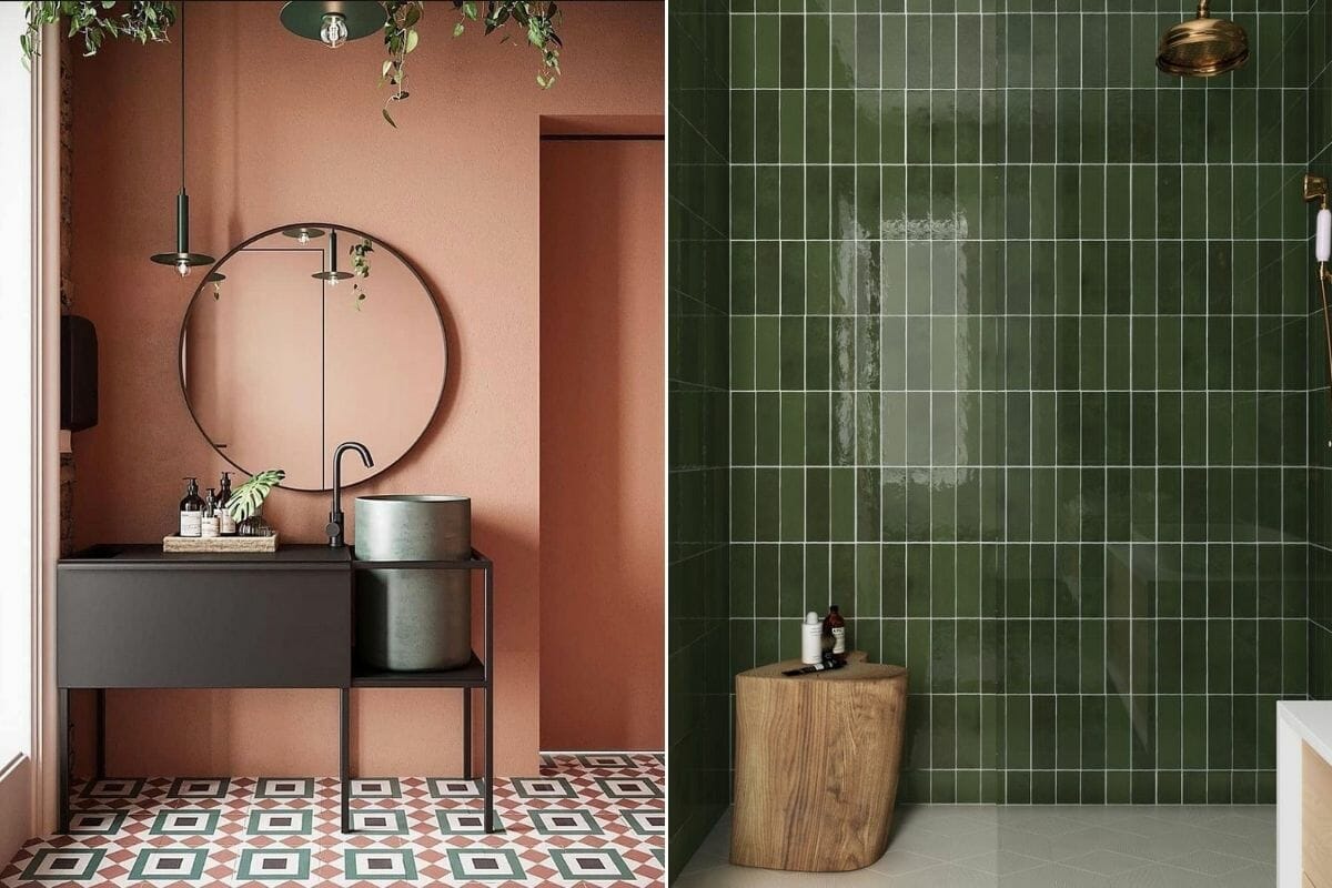 Bathroom color trends for 2021 green and terracotta