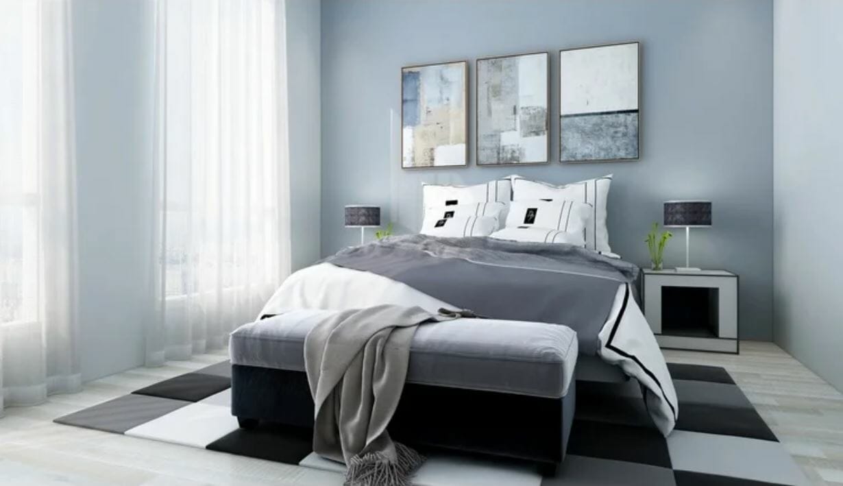 Grey bedroom by one of the top affordable Phoenix interior designers