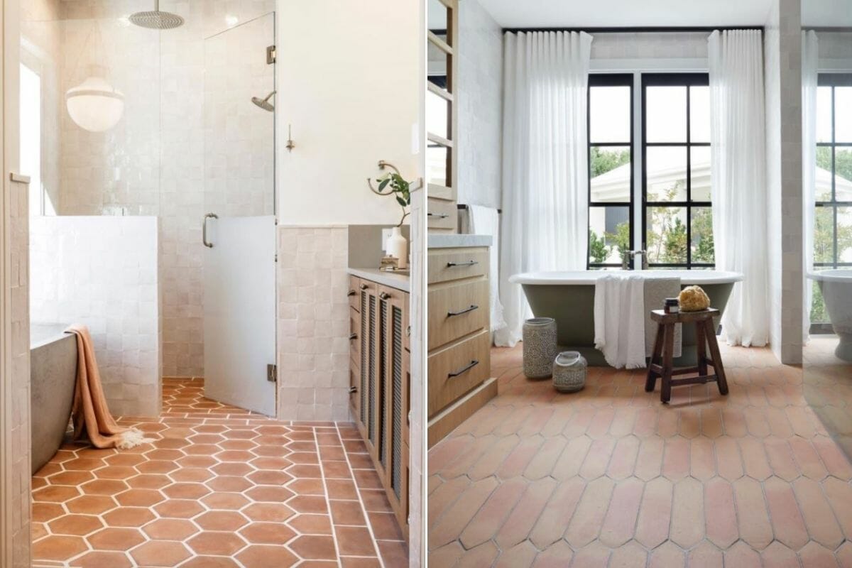 bathroom tile trends 2021 in terracotta