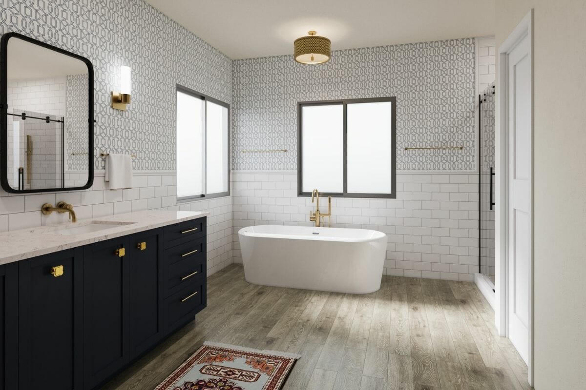 modern bathroom design with trendy metal fixtures