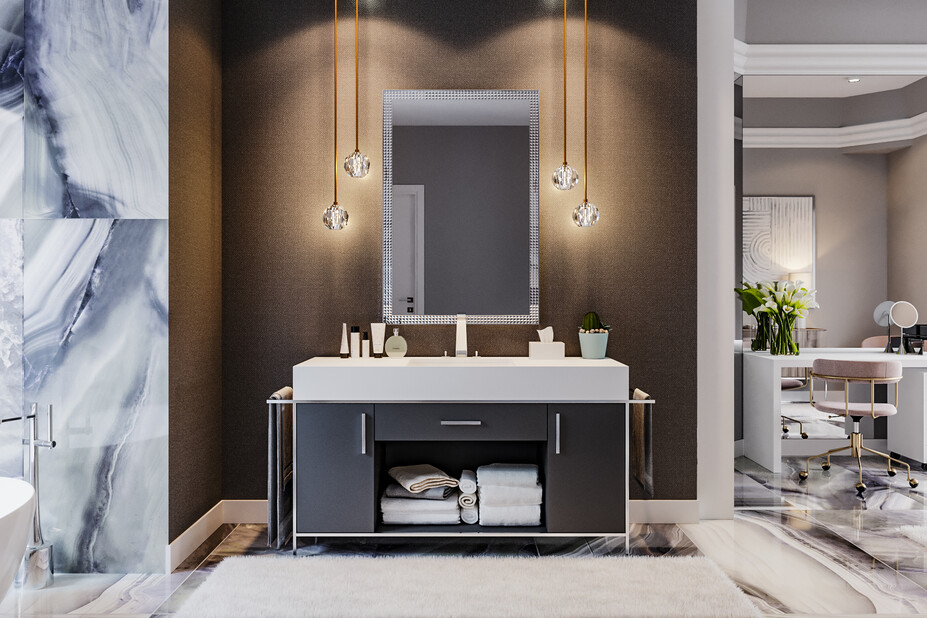 Contemporary design with matte black bathroom trends by Decorilla designer, Mladen C.