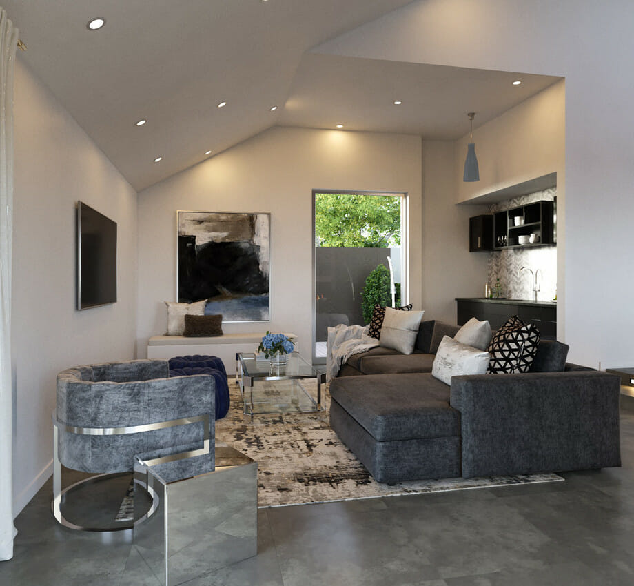 Contemporary home interior - living room with wet bar