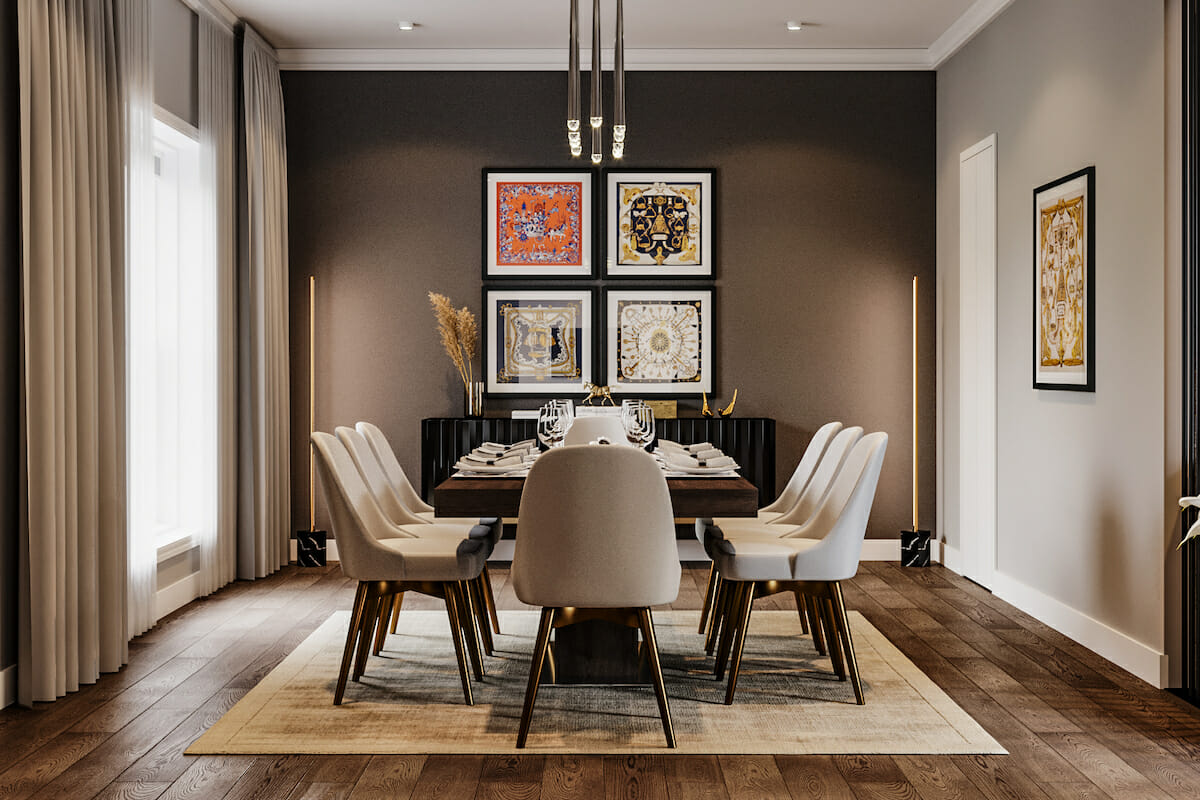 Dark grey accent wall for a contemporary dining room