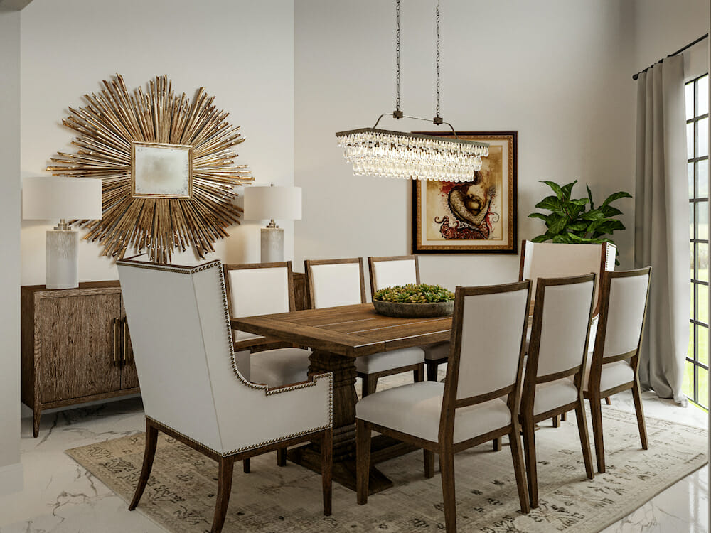 Elegant transitional dining room by Decorilla online interior designer, Drew F.