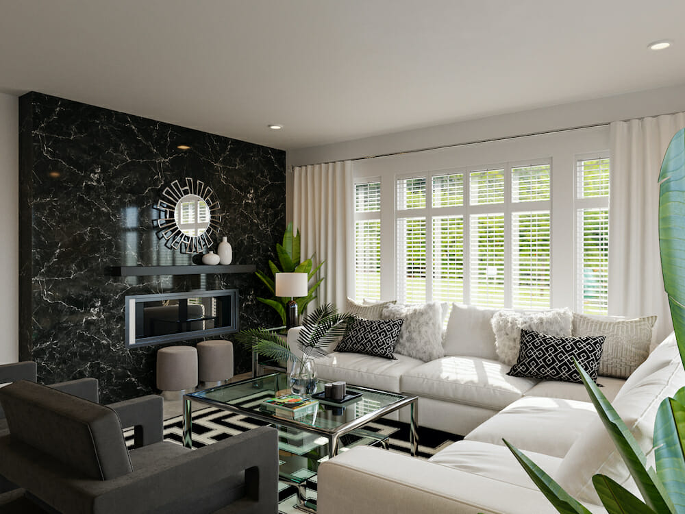 Glam living room by online interior designer Drew F.