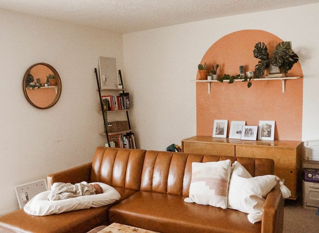 Mid-century inspired accent walls in living room