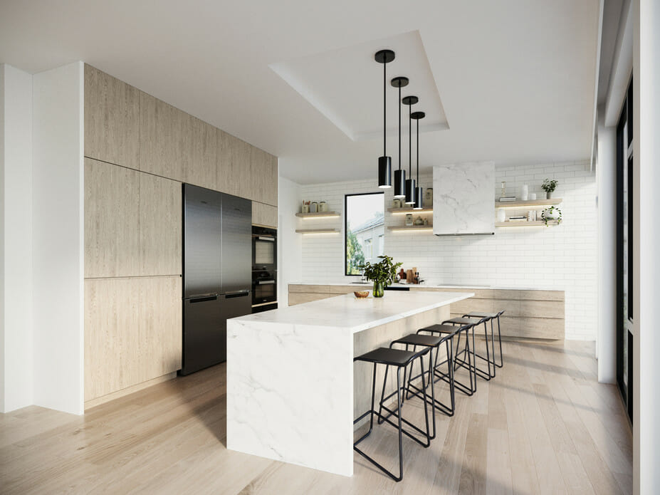 Minimalist kitchen with classic subway tile kitchen backsplash idea
