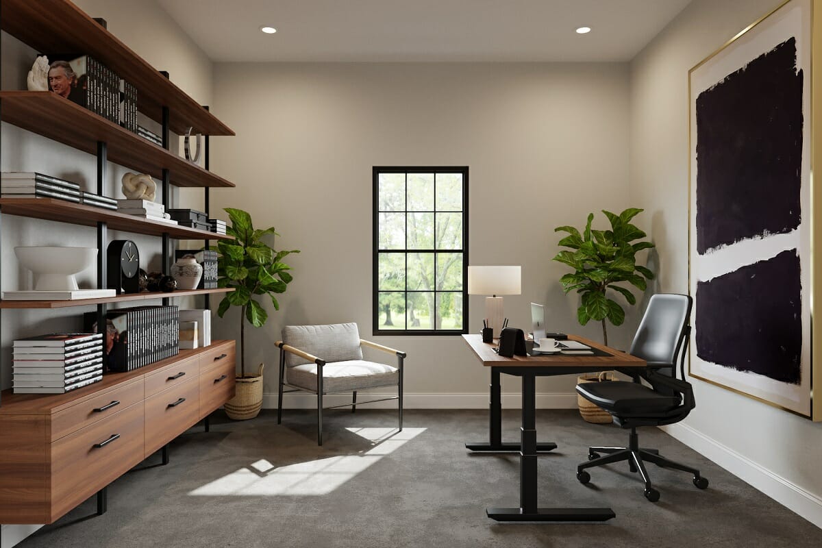 Modern, sleek and masculine home study by online interior decorator Drew Facey