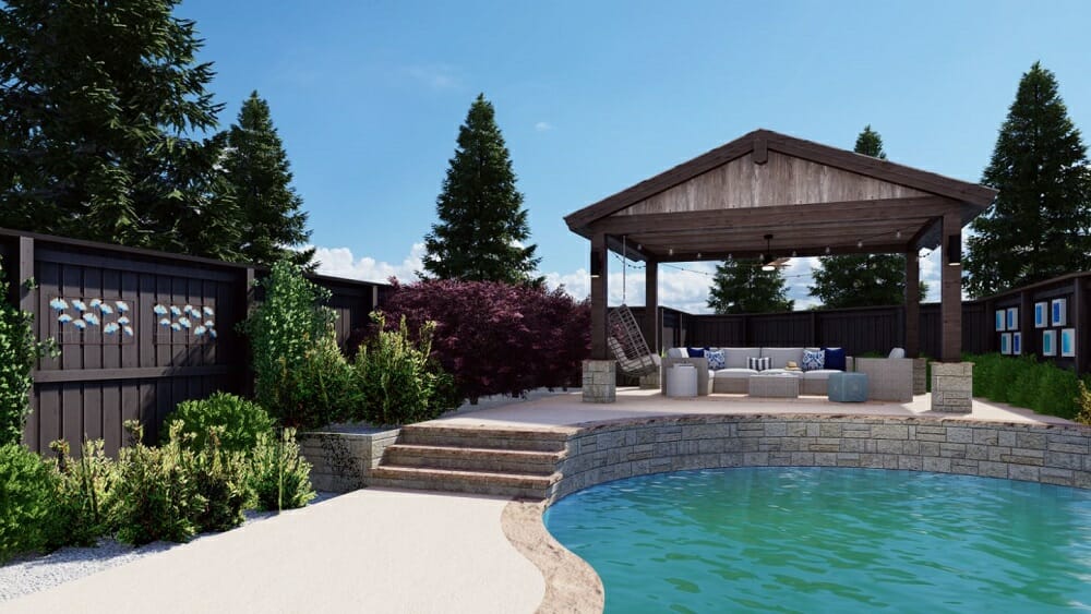 Transitional pool décor under a pergola Picharat