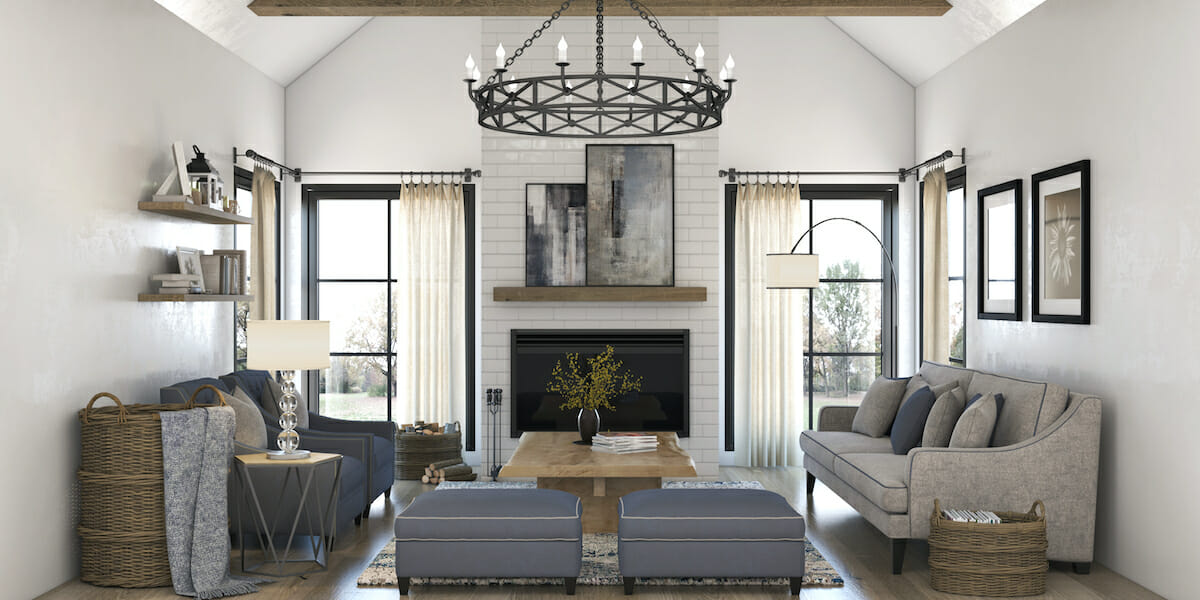 Blue Accented modern farmhouse living room decor