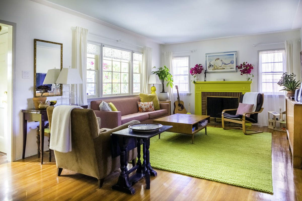 Colorful eclectic living room decor by Decorilla interior designer, Heather P.