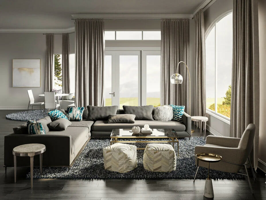 Combined Living & Dining Glam Room Decor by Decorilla designer Tera S