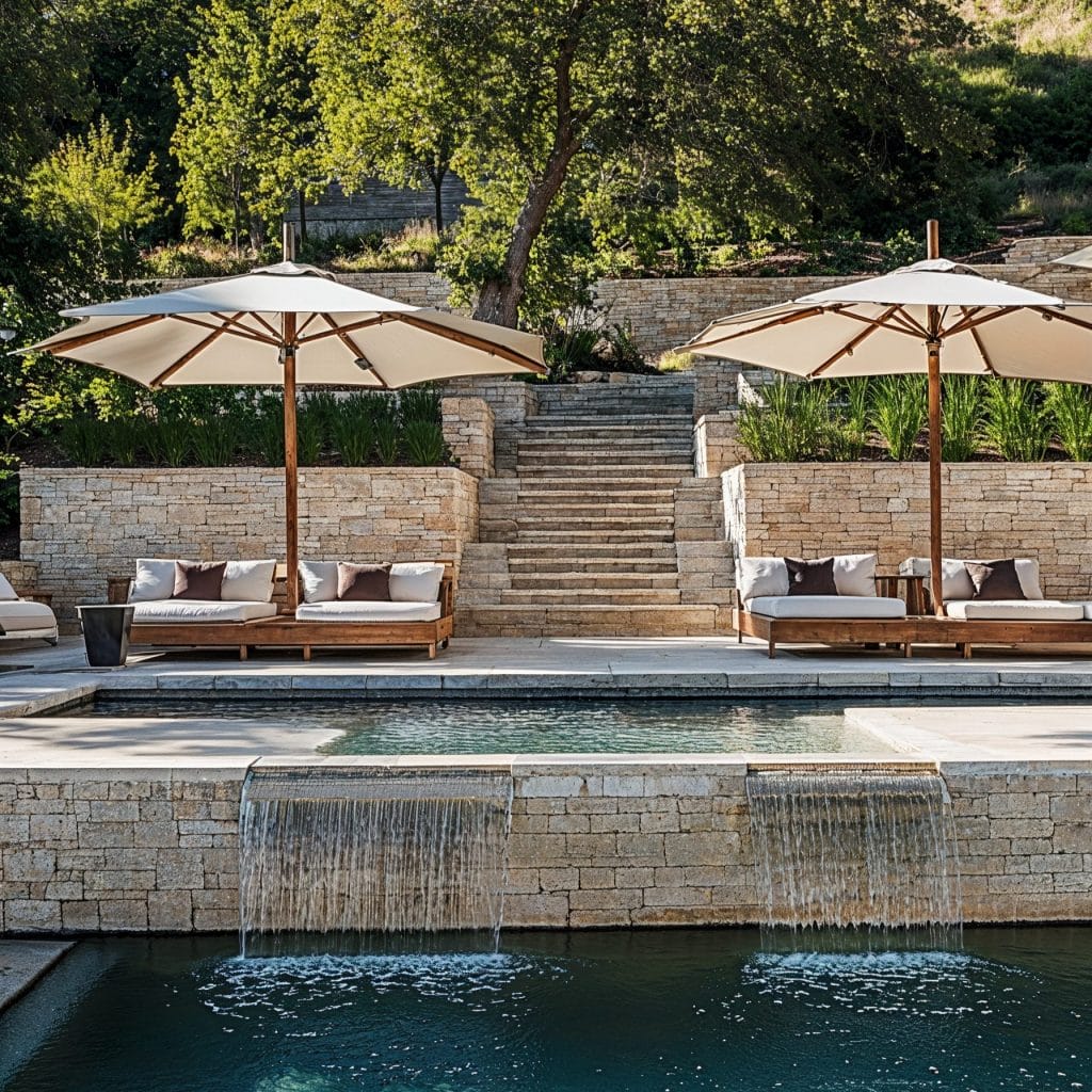 Curated poolside decor in a lounge by Decorilla