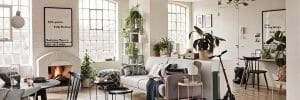 Eclectic interior with an open plan living and dining room