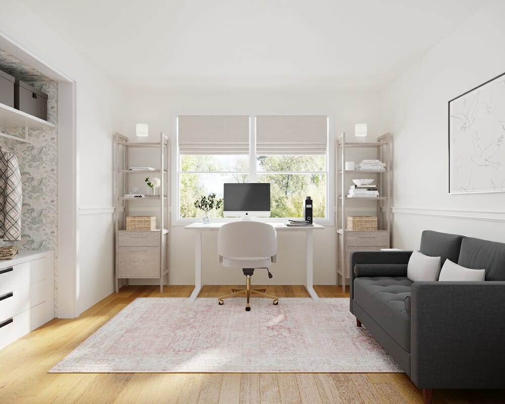 Feminine home office by Decorilla online interior designer Courtney B.