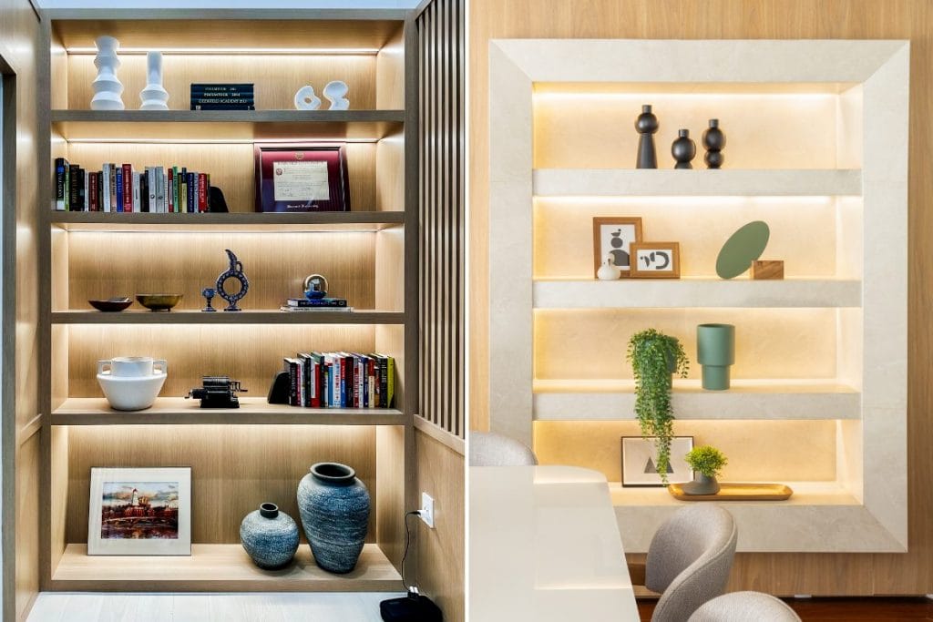 Hallway decor in illuminated nooks by Decorilla designers, Molly I. and Barbara C.