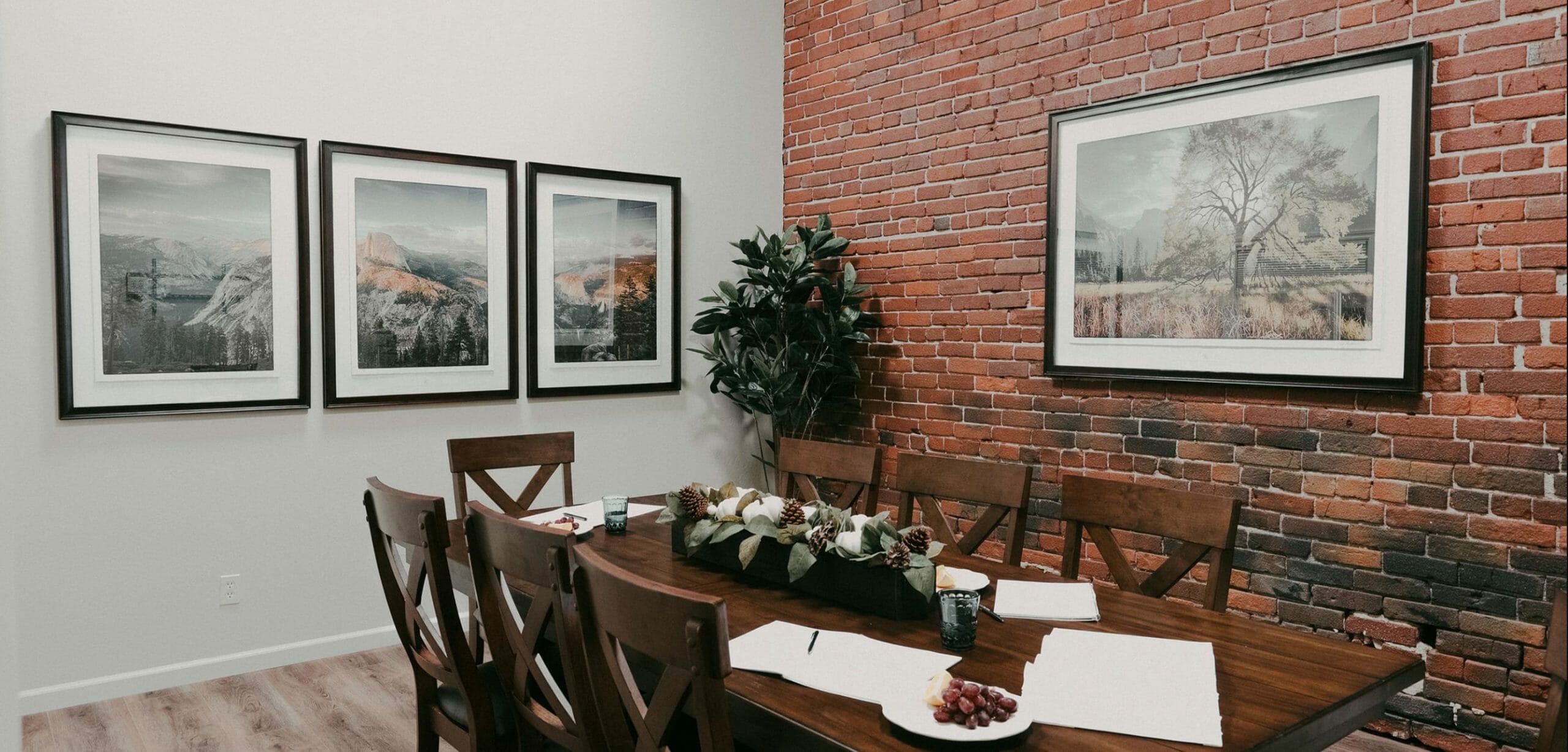 Rustic dining and meeting space by fresno interior decorator malia grace