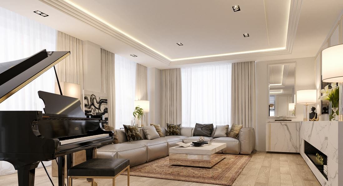 Beautiful ambient light in living room interior lighting design