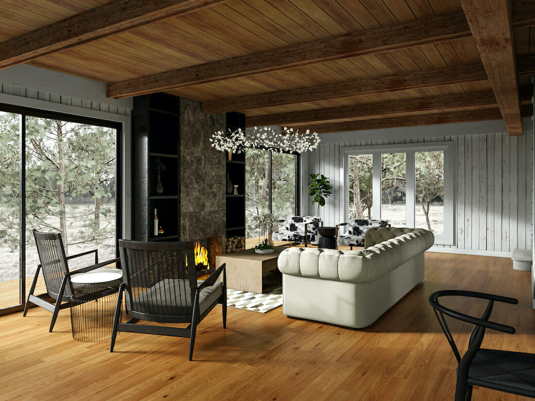 Contemporary rustic interior for a cabin in the woods