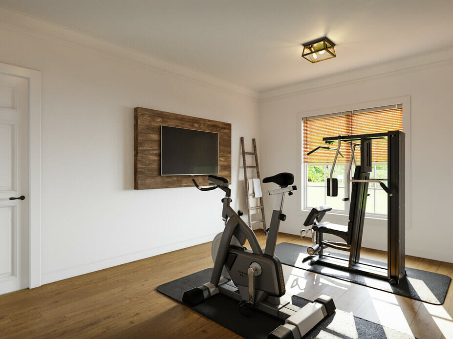 Home gym in a traditional and rustic home interior