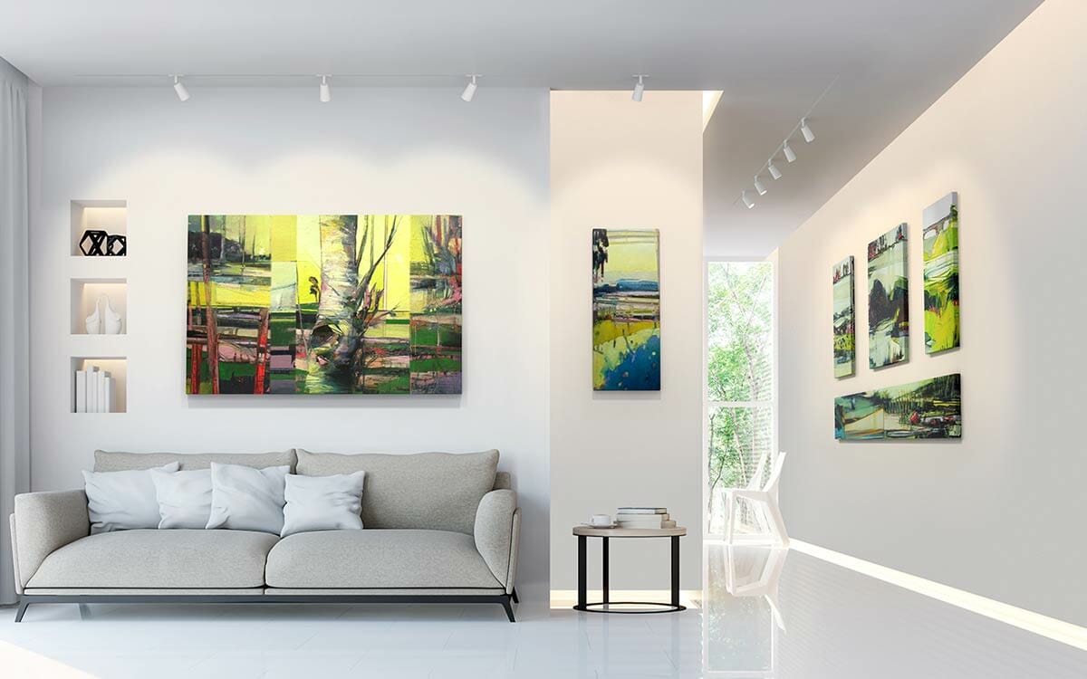 Lit up artworks in living room lighting interior design