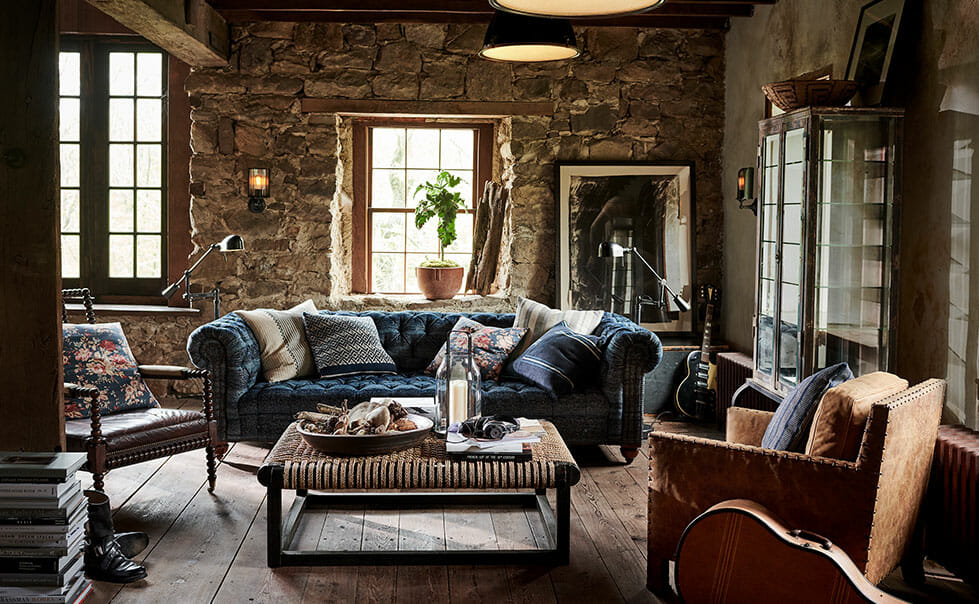 Rustic home interior living room - Ralph Lauren