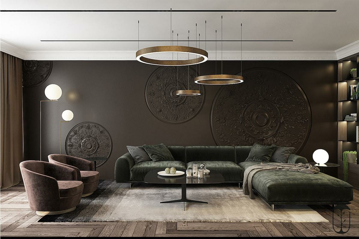 Sleek modern interior lighting in living room design