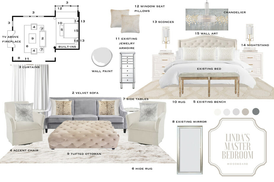 Transitional bedroom moodboard