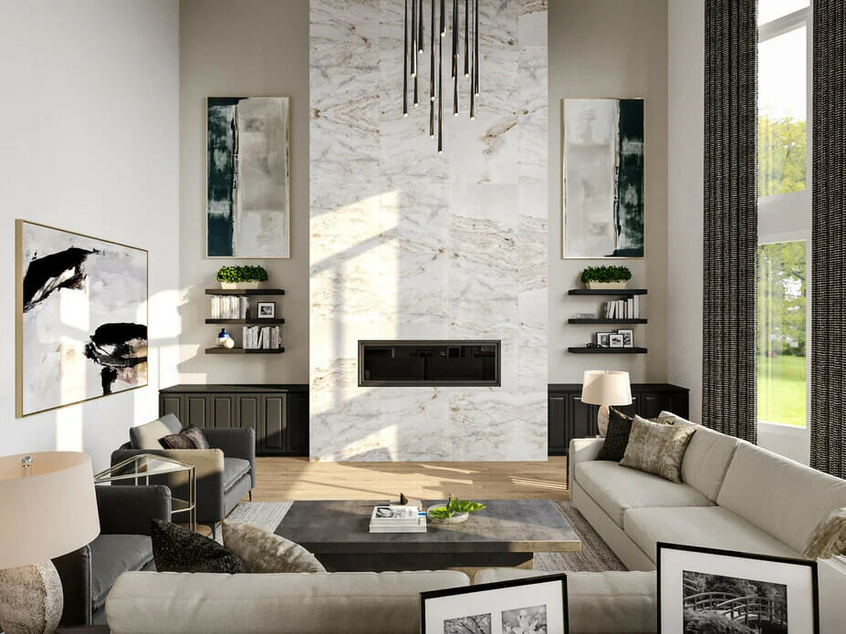 Vaulted ceiling living room by Decorilla designer Berkeley H