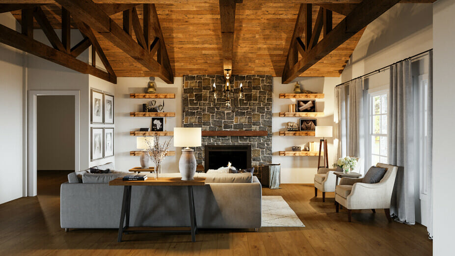 Warm and welcoming rustic interior decor in living area